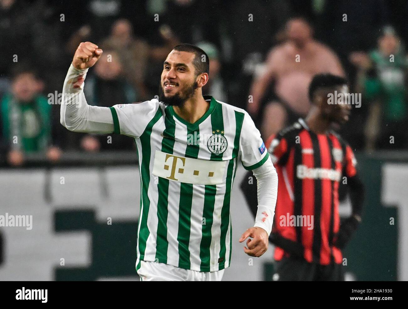 BUDAPEST, HUNGARY - AUGUST 9: Gara Garayev of Qarabag FK fouls Aissa  Laidouni of Ferencvarosi TC during the UEFA Champions League Qualifying  Round match between Ferencvarosi TC and Qarabag FK at Ferencvaros