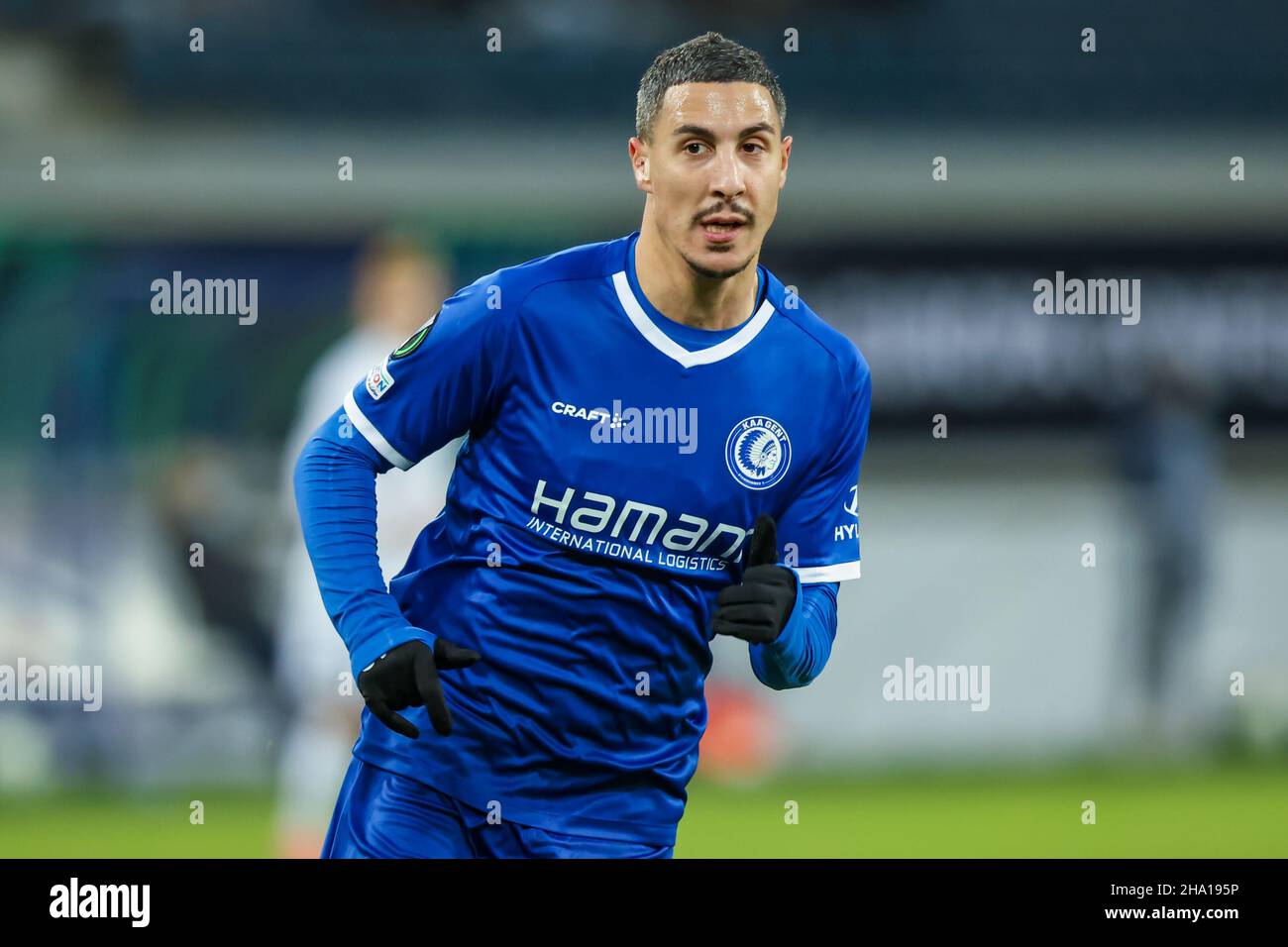 GENT, BELGIUM - JANUARY 9: Gianni Bruno of KAA Gent during the UEFA Europa Conference League Group stage match between KAA Gent and FC Flora Tallinn at Ghelamco Arena on January 9, 2021 in Gent, Belgium (Photo by Geert van Erven/Orange Pictures) Stock Photo