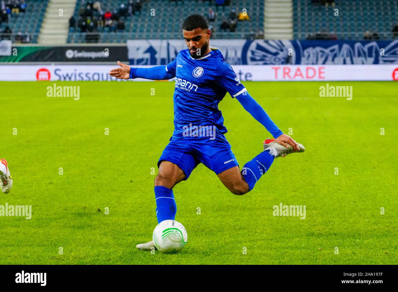 GENT, BELGIUM - DECEMBER 9: Christopher Operi of KAA Gent during the UEFA Europa Conference League Group stage match between KAA Gent and FC Flora Tallinn at Ghelamco Arena on December 9, 2021 in Gent, Belgium (Photo by Geert van Erven/Orange Pictures) Stock Photo