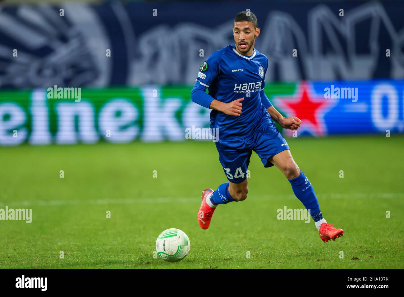 GENT, BELGIUM - JANUARY 9: Tarik Tissoudali of KAA Gent during the UEFA Europa Conference League Group stage match between KAA Gent and FC Flora Tallinn at Ghelamco Arena on January 9, 2021 in Gent, Belgium (Photo by Geert van Erven/Orange Pictures) Stock Photo
