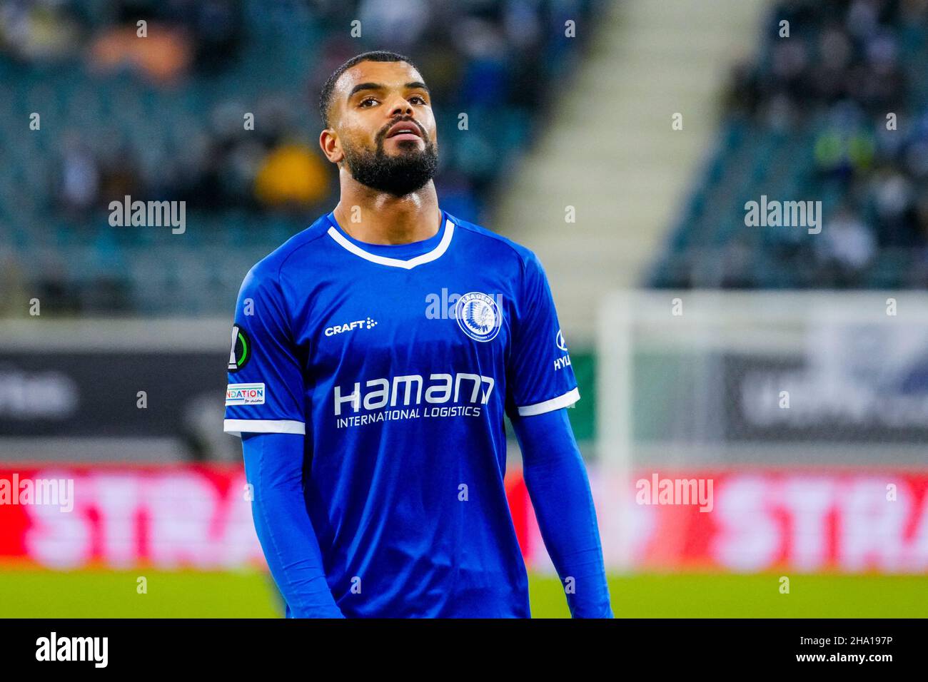 GENT, BELGIUM - DECEMBER 9: Christopher Operi of KAA Gent during the UEFA Europa Conference League Group stage match between KAA Gent and FC Flora Tallinn at Ghelamco Arena on December 9, 2021 in Gent, Belgium (Photo by Geert van Erven/Orange Pictures) Stock Photo