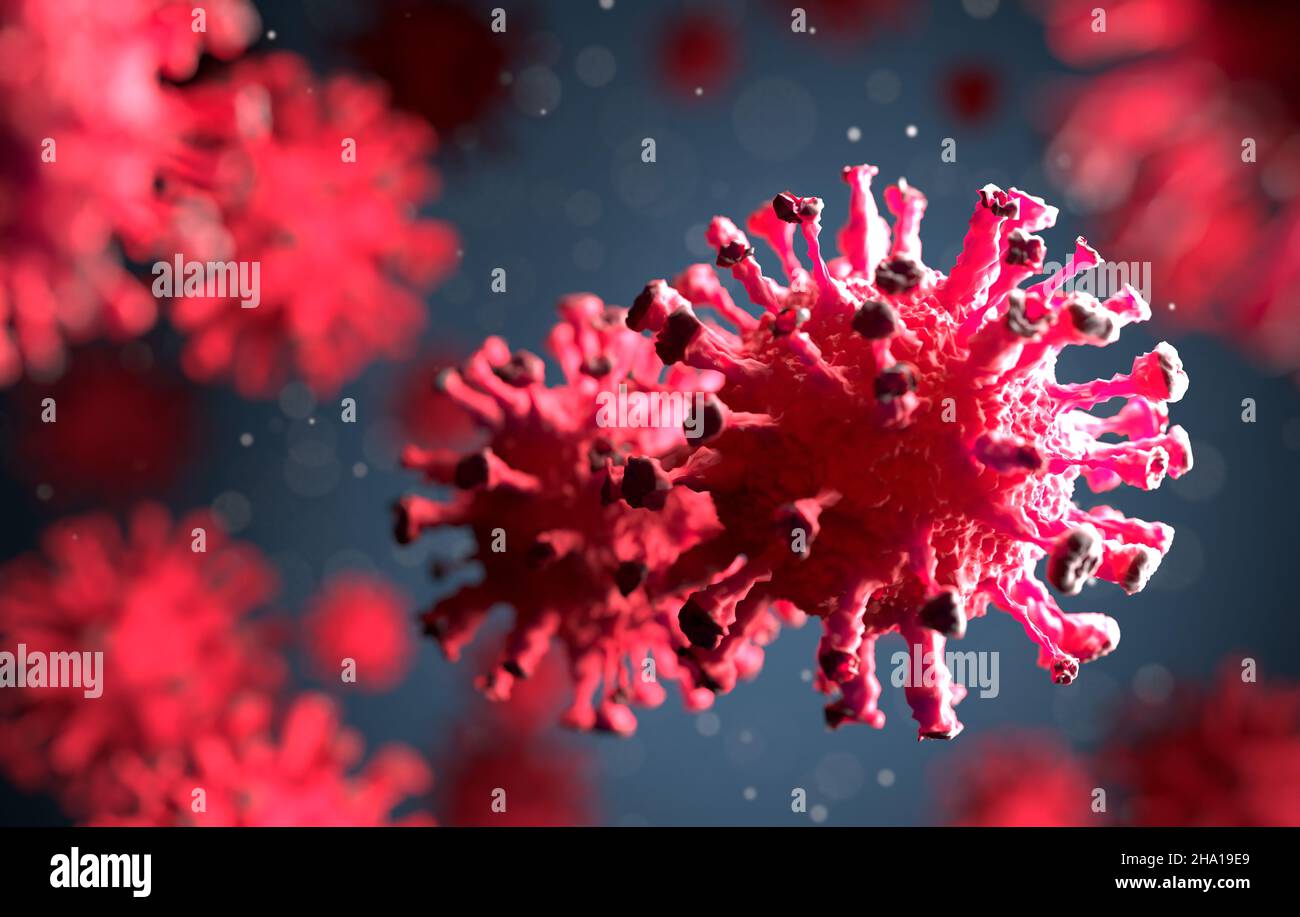 Coronavirus mutation inside human body - flu outbreak or coronaviruses influenza - 3D rendering. Stock Photo
