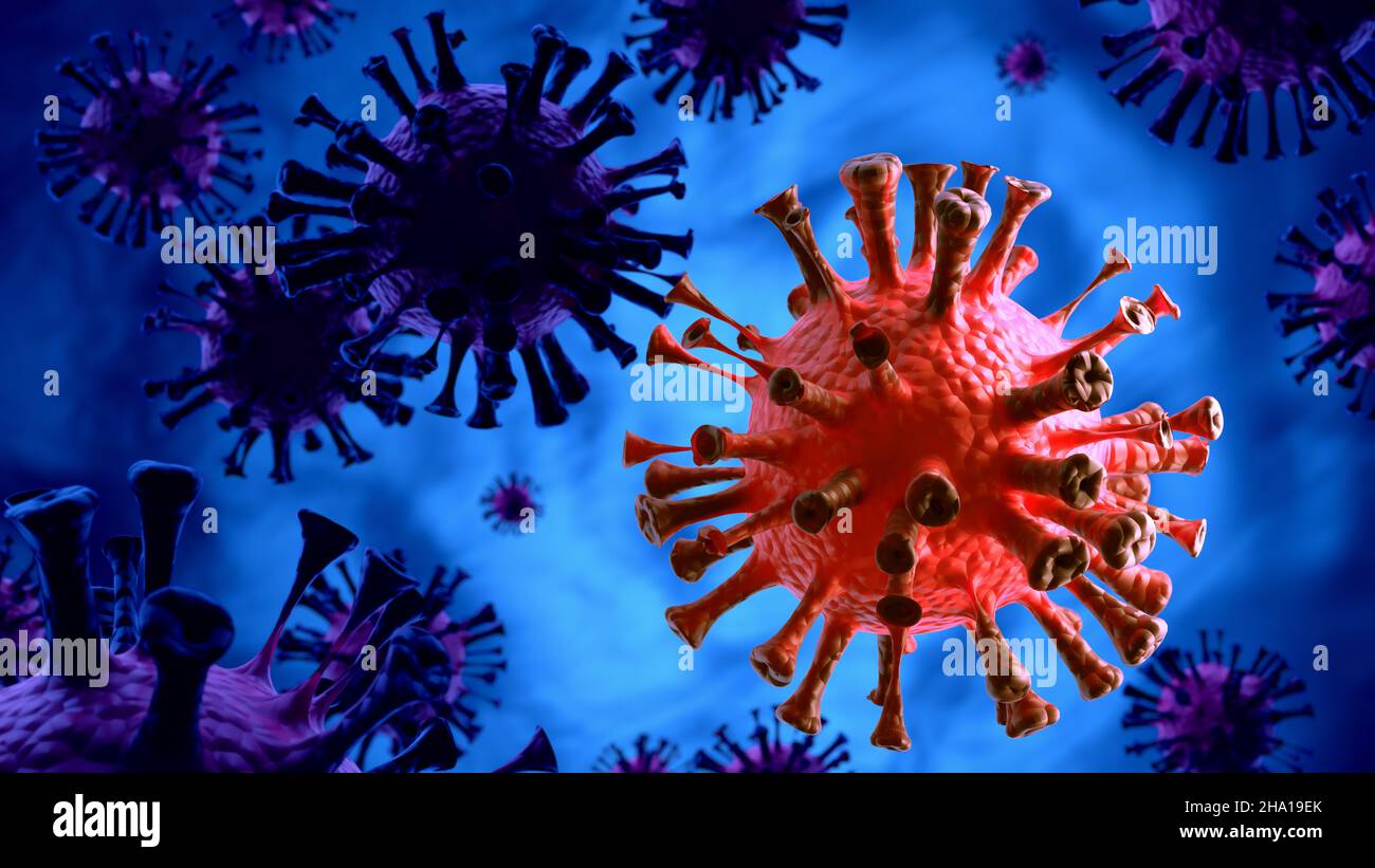 Coronavirus mutation inside human body - flu outbreak or coronaviruses influenza - 3D rendering. Stock Photo