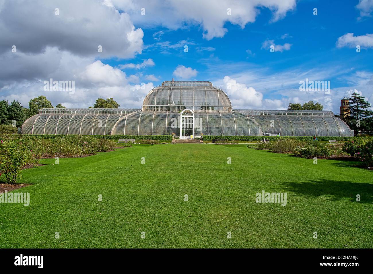 LONDON, UK - SEPTEMBER 28TH 2021: Palm House, an iconic Victorian glasshouse that recreates rainforest climate for the exhibition of living collection Stock Photo