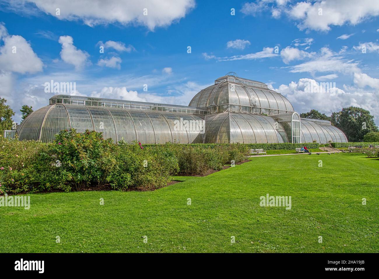 LONDON, UK - SEPTEMBER 28TH 2021: Palm House, an iconic Victorian glasshouse that recreates rainforest climate for the exhibition of living collection Stock Photo
