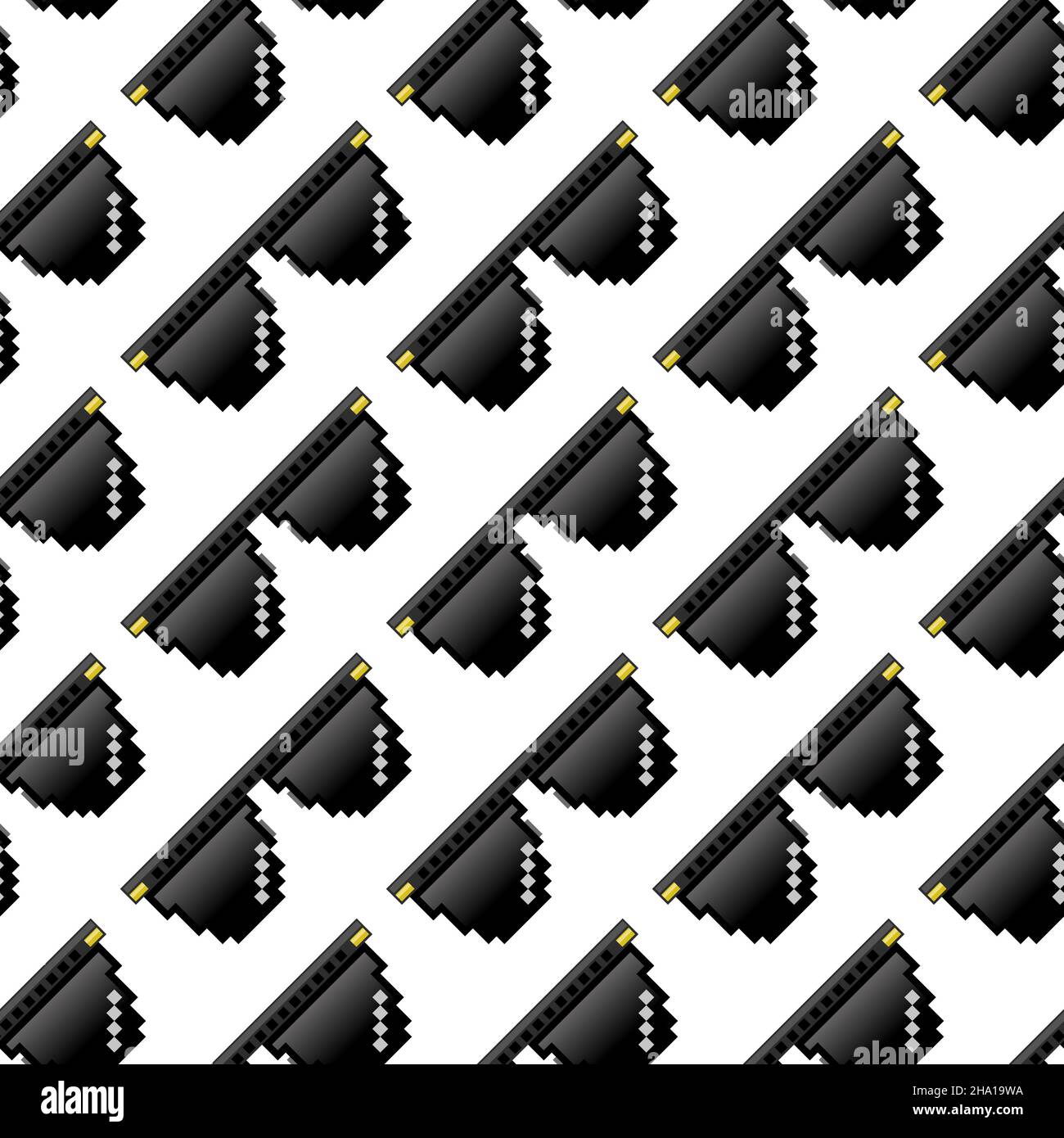 Black Pixel Sunglasses Seamless Pattern Isolated on White Background Stock Vector