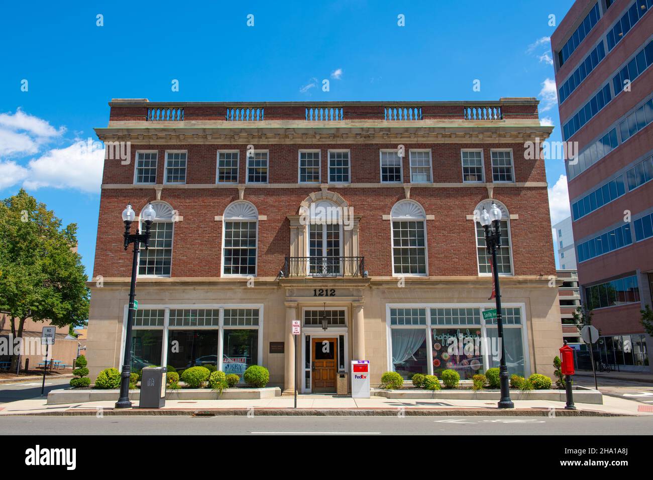 Historic commercial buildings at 1212 Hancock Street in Quincy, Massachusetts MA, USA Stock