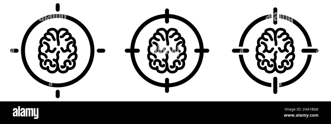 Brain icon in target crosshair. Focus on , targeting mind concept Stock Vector