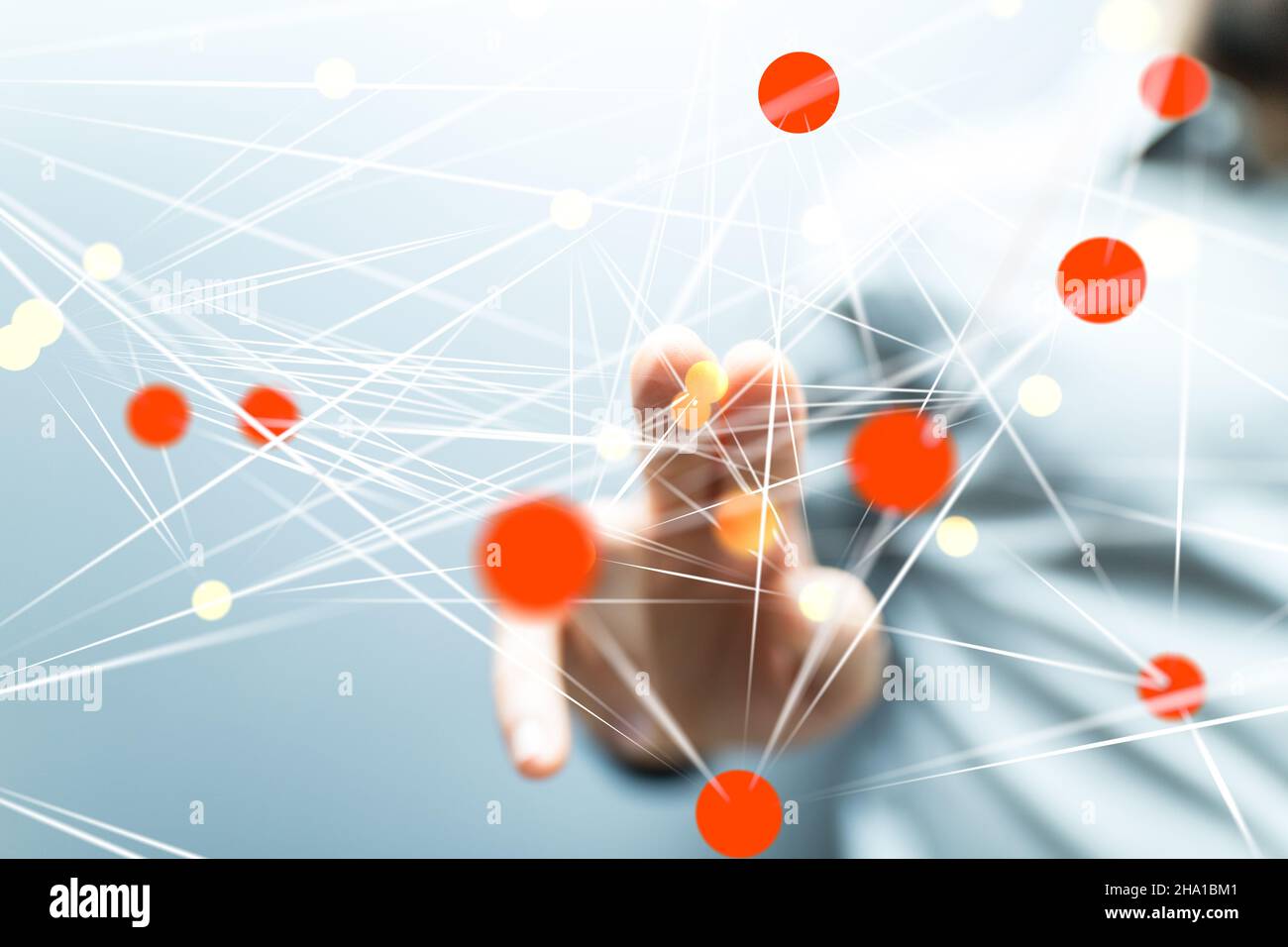Person's hand touching a 3D rendered connected data Stock Photo - Alamy