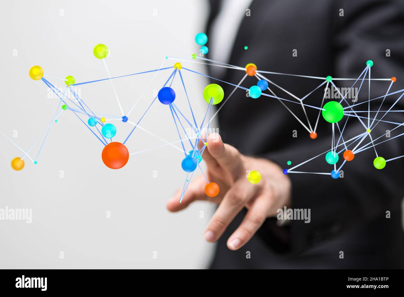 Person's hand touching a 3D rendered connected data Stock Photo - Alamy