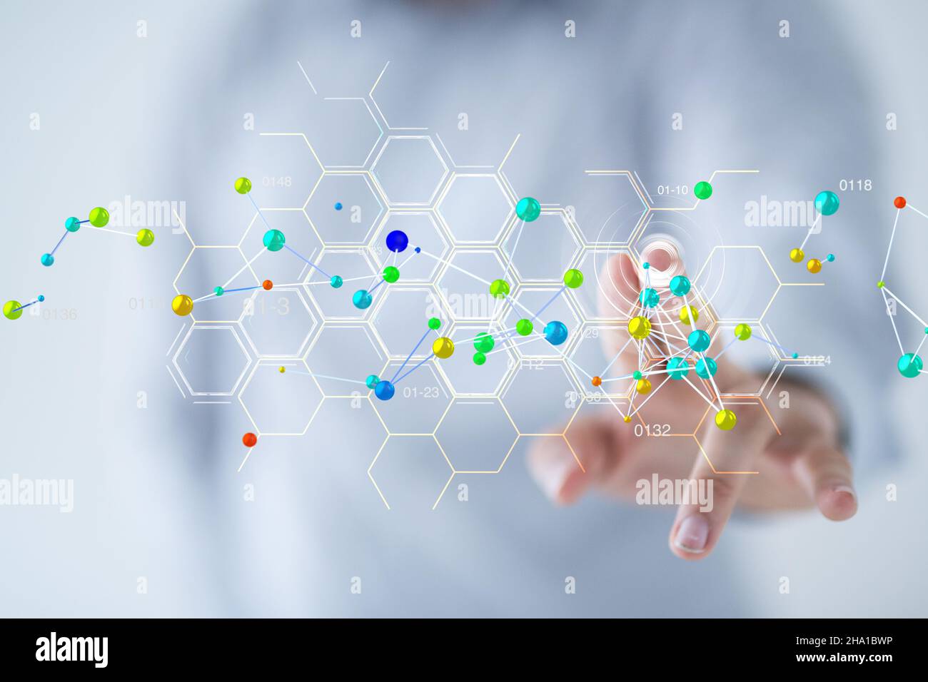 Person's hand touching a 3D rendered connected data Stock Photo - Alamy