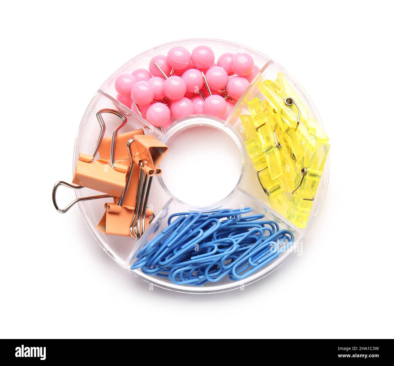 Organizer with paper clips and pins on white background Stock Photo Alamy