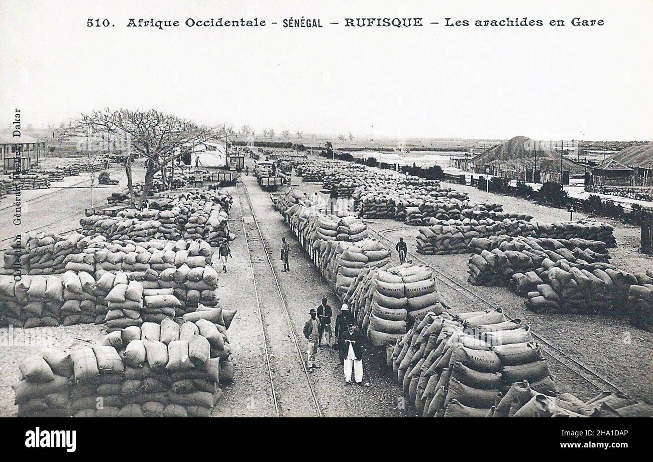 Rufisque - groundnuts stored at the train station Stock Photo