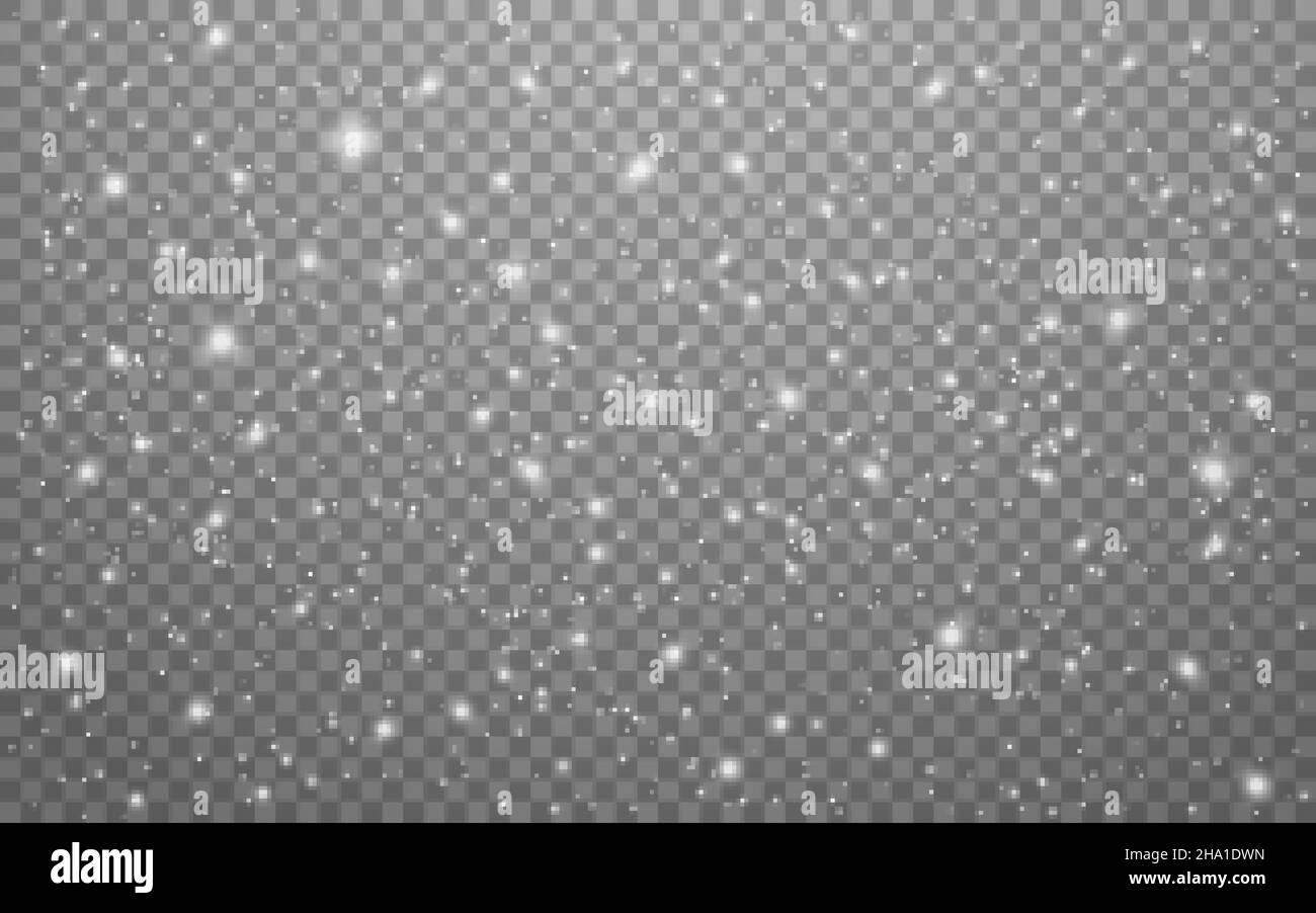 Snow background. Abstract white snowflakes on transparent backdrop ...