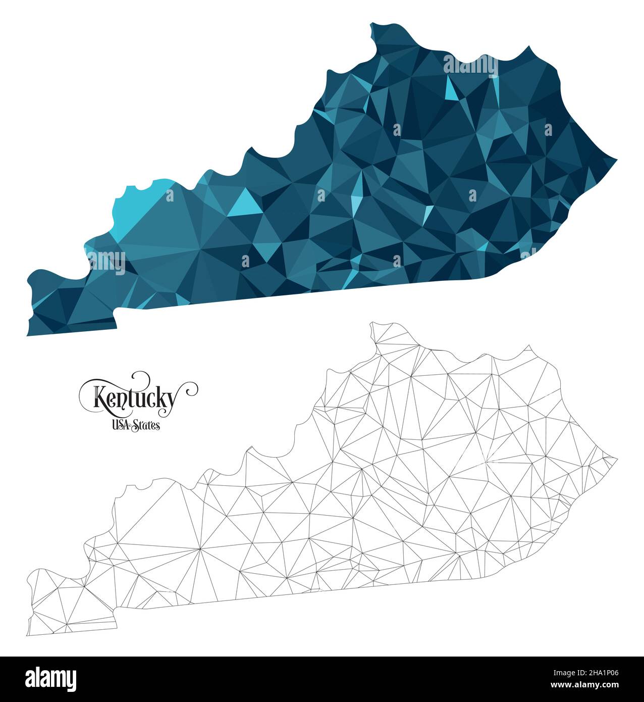 Low Poly Map of Kentucky State (USA). Polygonal Shape Vector Illustration on White Background. States of America Territory. Stock Vector