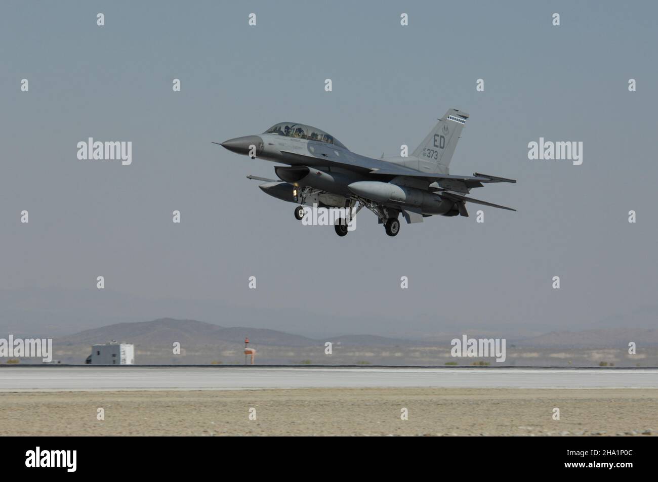 United States Air Force F16 Fighting Falcon landing at Edwards Air