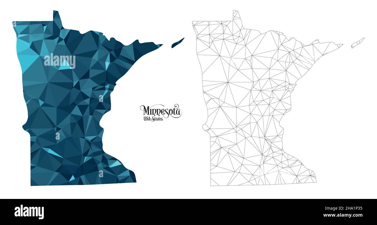 Low Poly Map of Minnesota State (USA). Polygonal Shape Vector Illustration on White Background. States of America Territory. Stock Vector