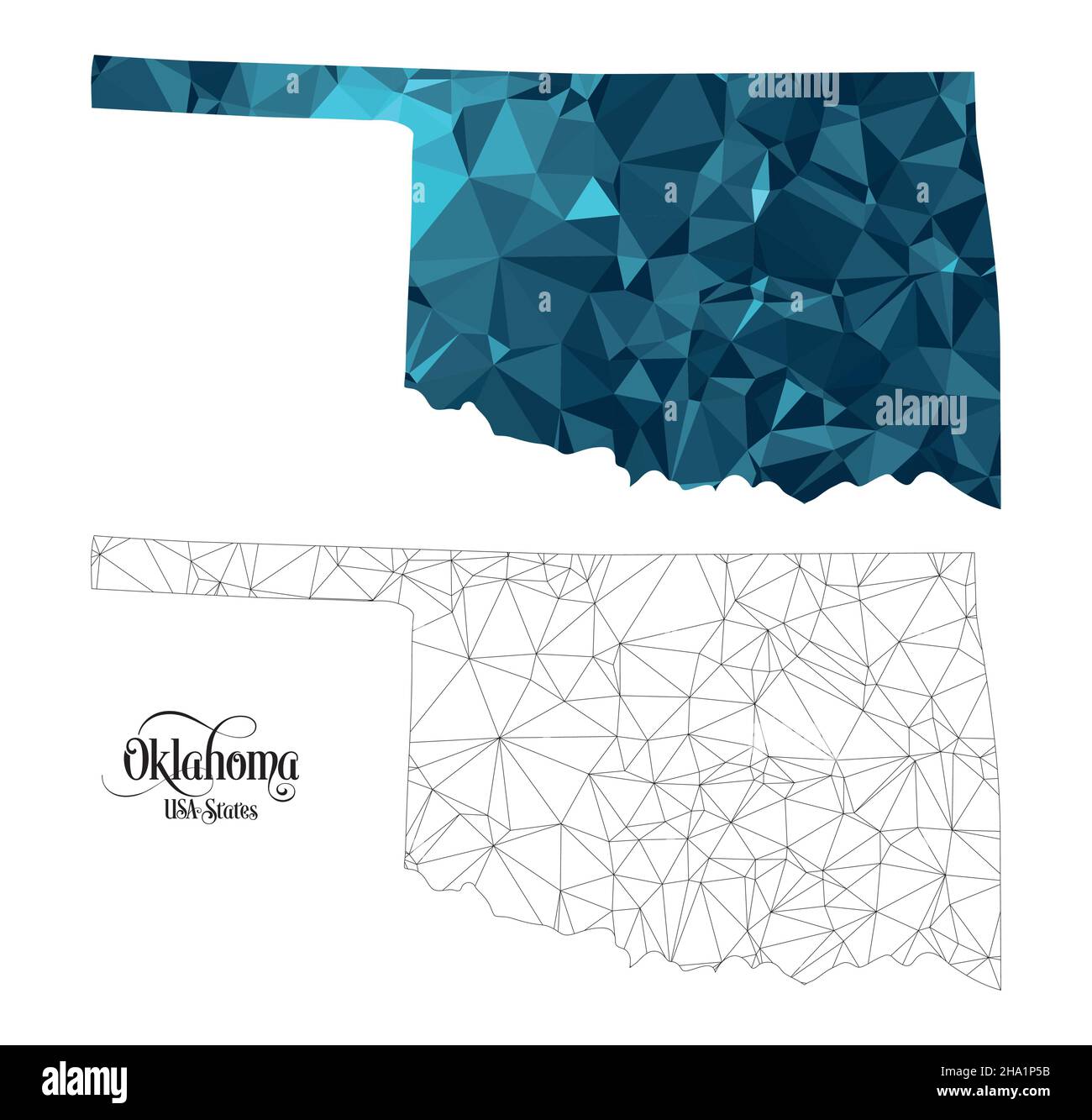 Low Poly Map of Oklahoma State (USA). Polygonal Shape Vector Illustration on White Background. States of America Territory. Stock Vector