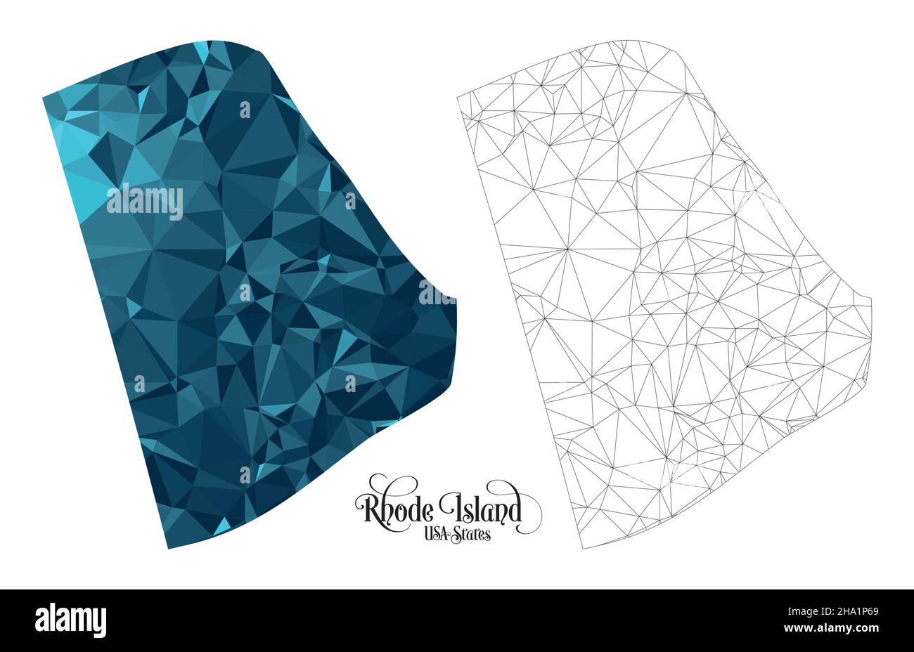 Low Poly Map of Rhode Island State (USA). Polygonal Shape Vector Illustration on White Background. States of America Territory. Stock Vector