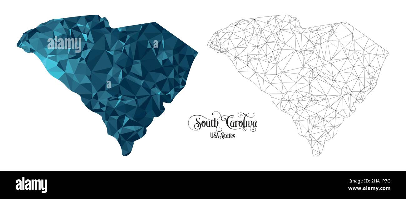 Low Poly Map of South Carolina State (USA). Polygonal Shape Vector Illustration on White Background. States of America Territory. Stock Vector