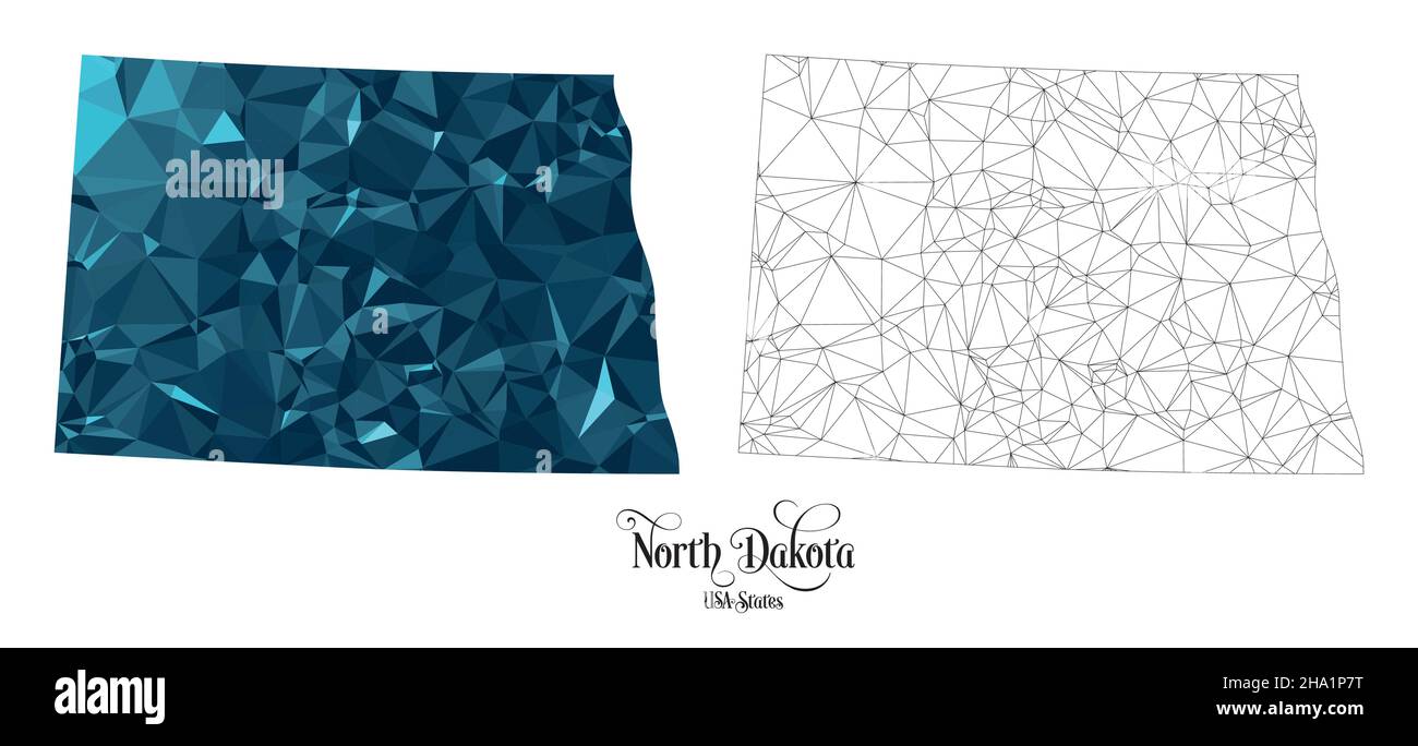 Low Poly Map of North Dakota State (USA). Polygonal Shape Vector ...