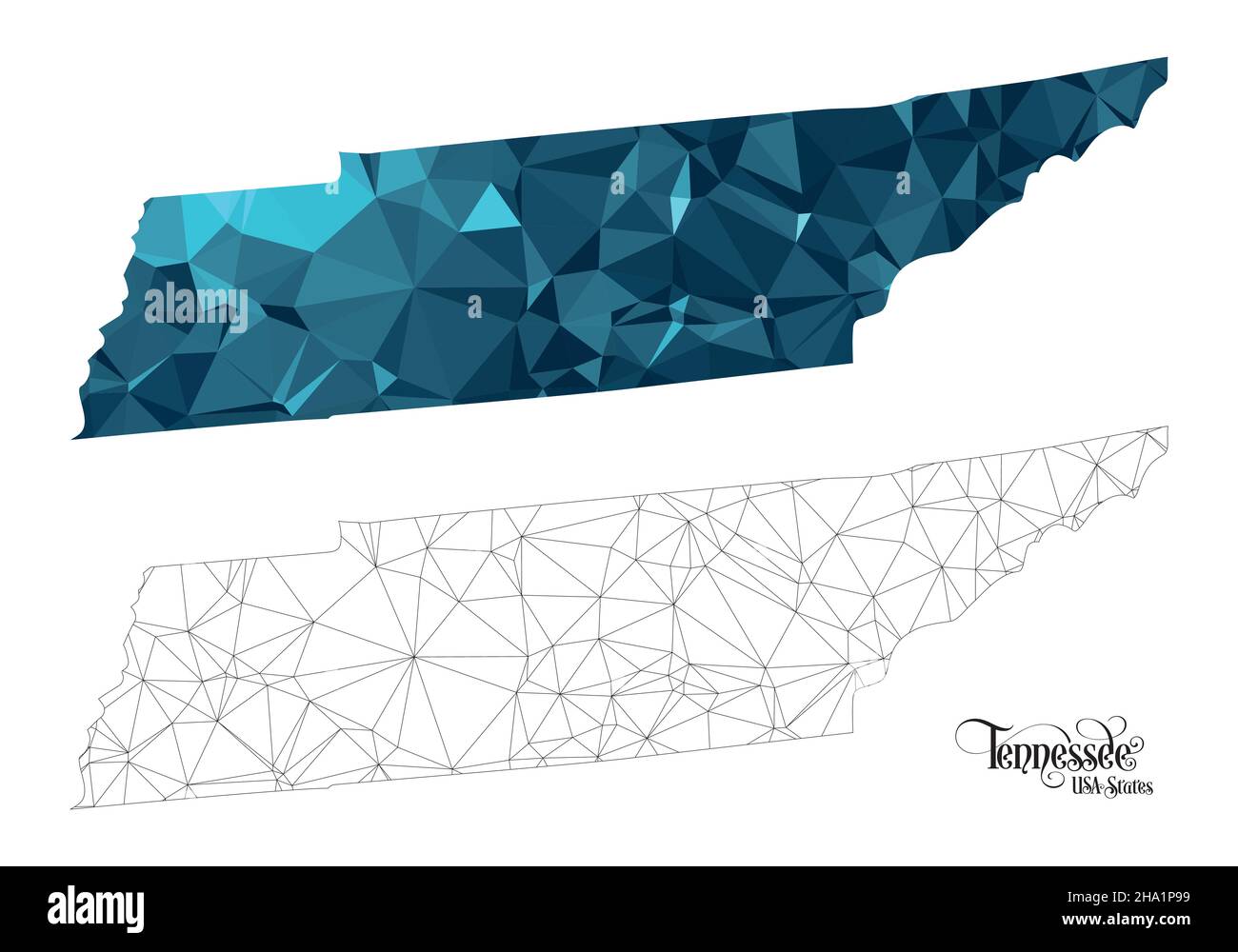 Low Poly Map of Tennessee State (USA). Polygonal Shape Vector Illustration on White Background. States of America Territory. Stock Vector