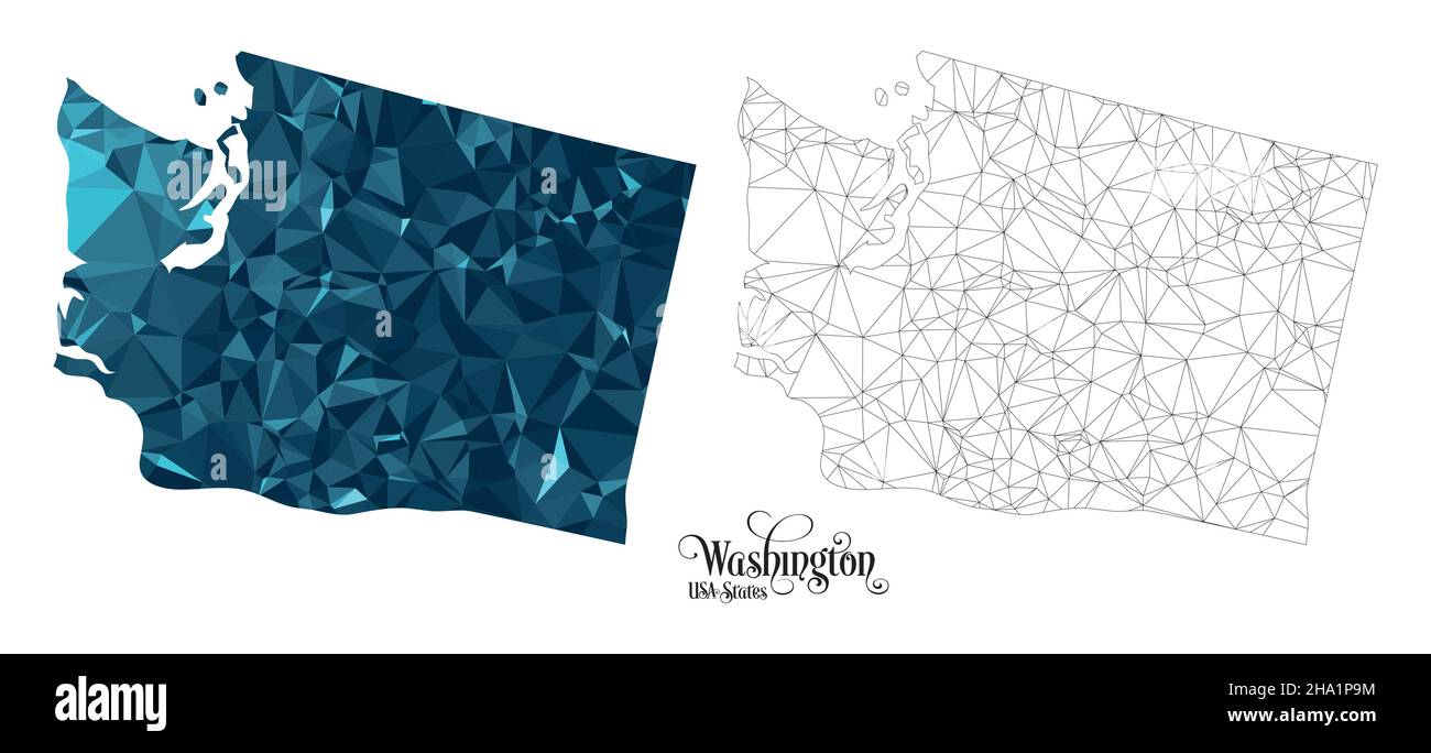 Low Poly Map of Washington State (USA). Polygonal Shape Vector Illustration on White Background. States of America Territory. Stock Vector