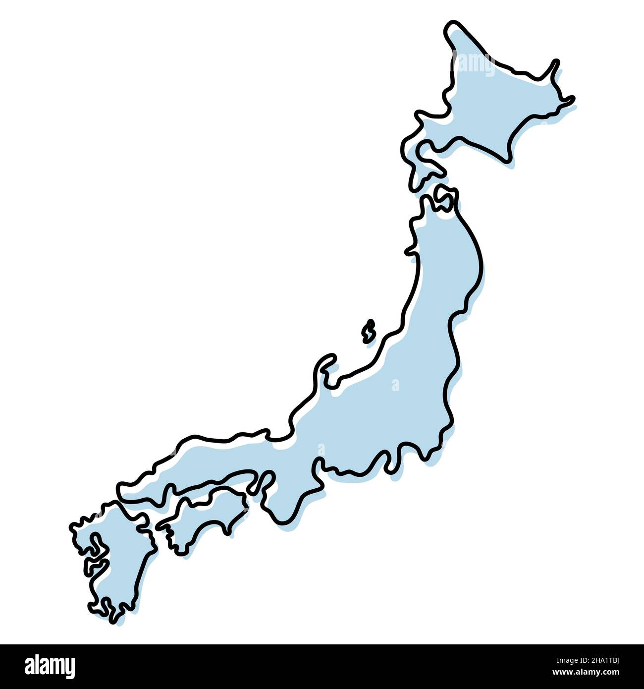 Stylized simple outline map of Japan icon. Blue sketch map of Japan ...