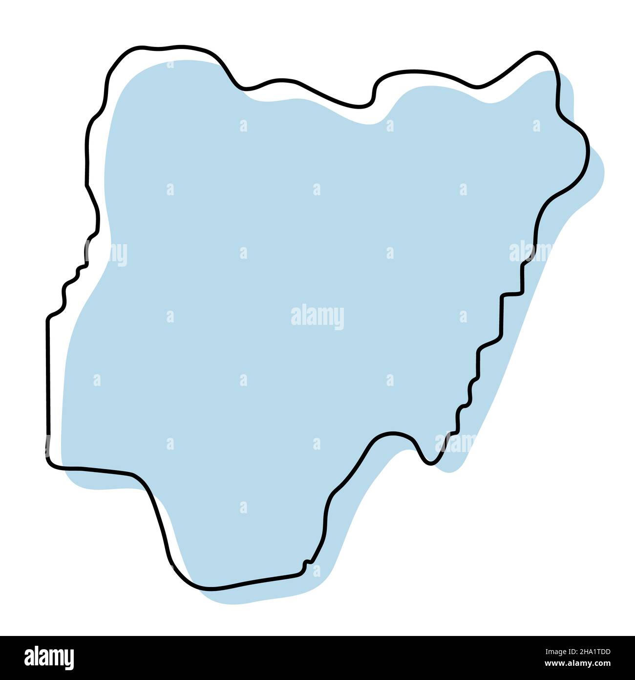 Stylized simple outline map of Nigeria icon. Blue sketch map of Nigeria ...