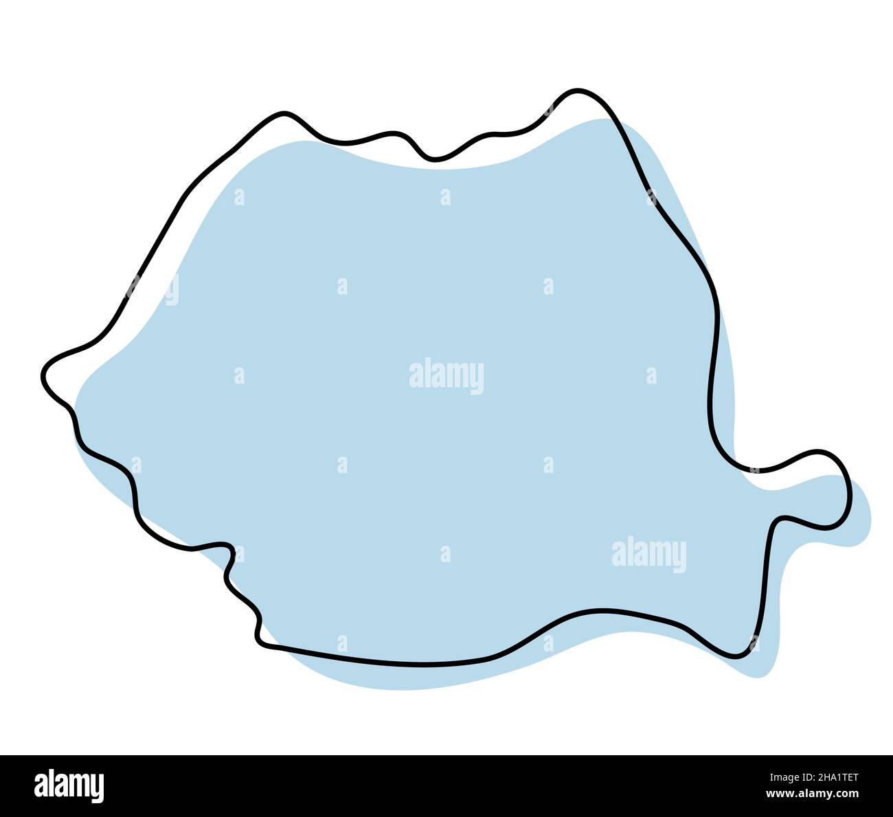 Stylized simple outline map of Romania icon. Blue sketch map of Romania ...