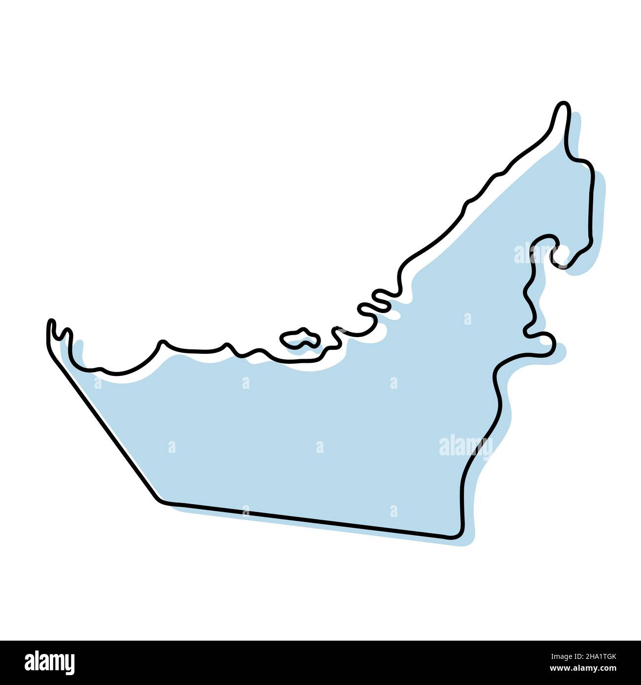 Stylized simple outline map of United Arab Emirates icon. Blue sketch ...