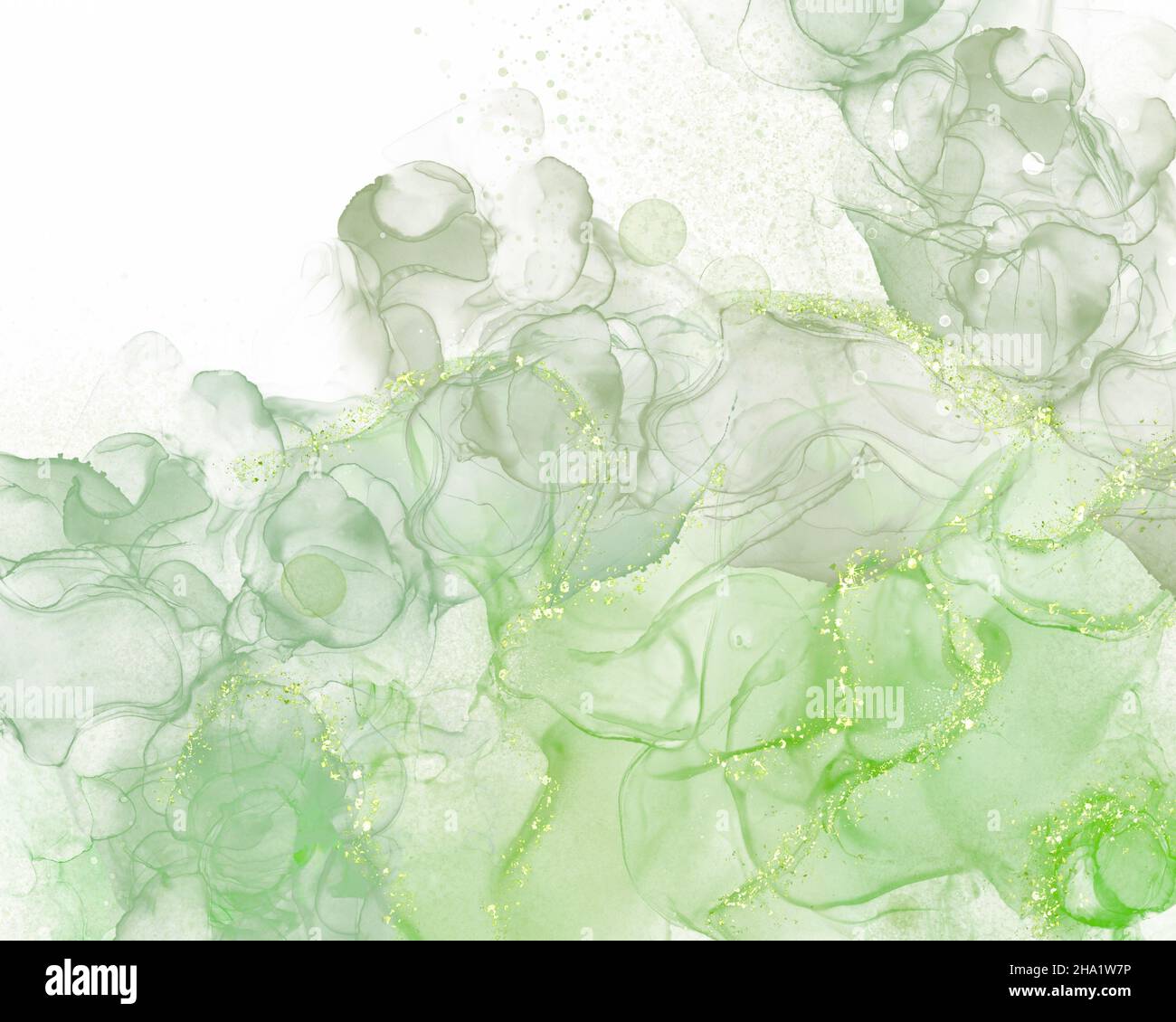 Abstract green art painting background alcohol ink technique on white Stock Photo