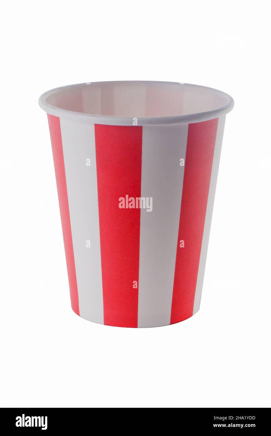 paper cup with red and white stripes, isolated on a white background ...