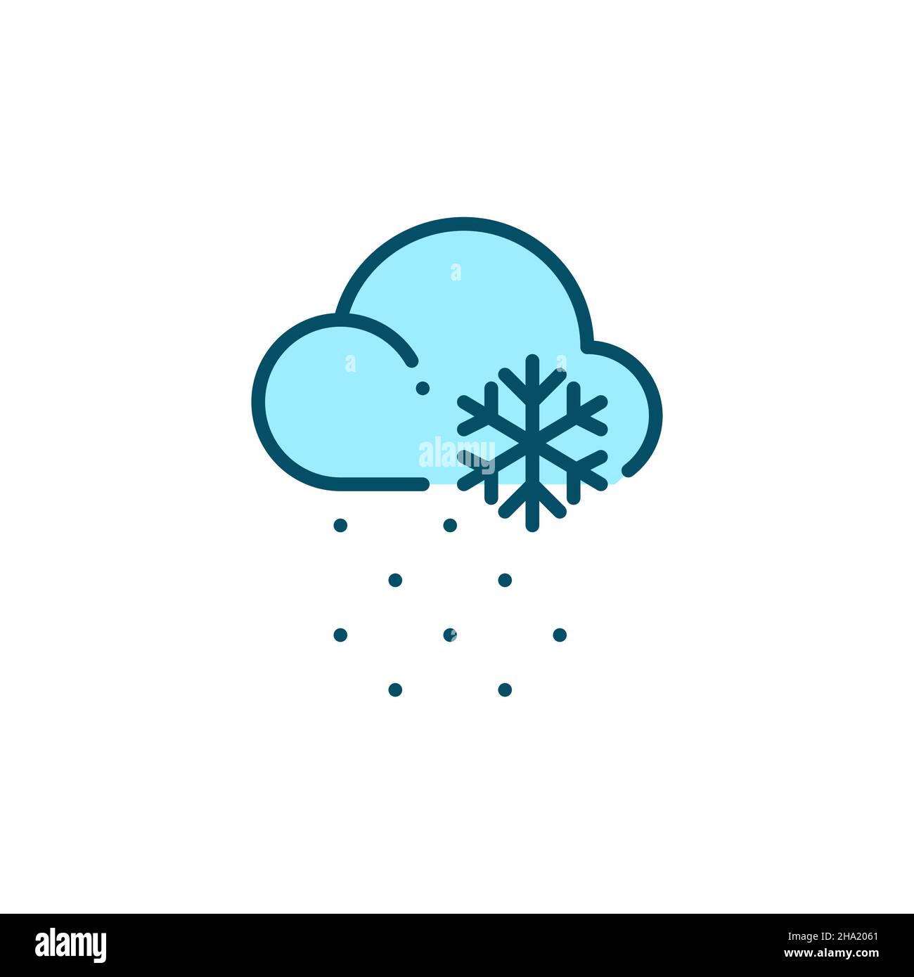 Cloud with snow. Winter weather. Pixel perfect, editable stroke blue icon Stock Vector