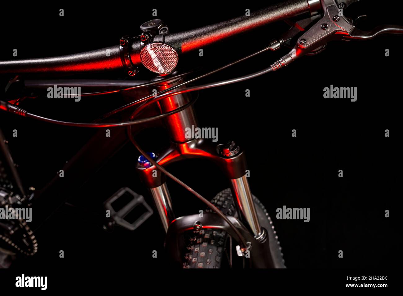 Demanded by amateurs and enthusiasts of cyclists a type of mountain bike for riding over rough terrain or mountains, along paths and off-road as well Stock Photo