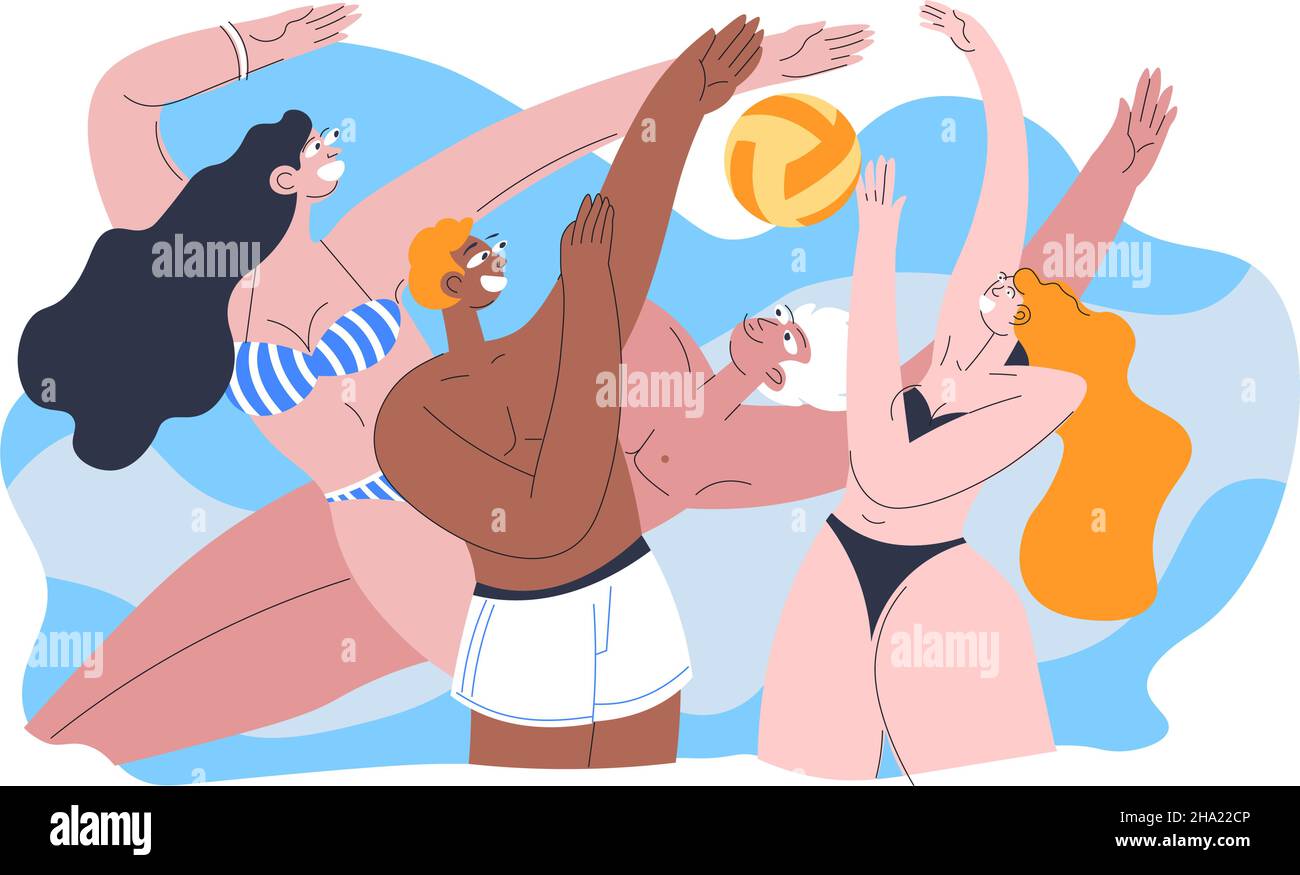 Beach volleyball team with ball playing games Stock Vector