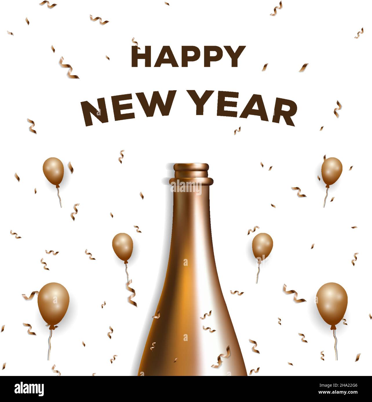 happy new year design with golden champagne bottle and golden ribbon ...