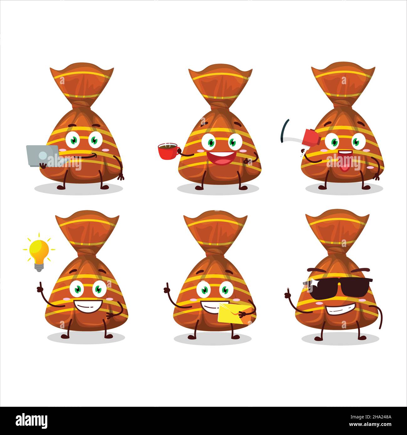 Orange candy wrappers cartoon character with various types of business ...