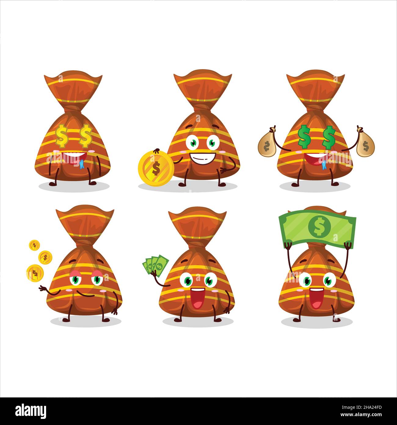 Orange candy wrappers cartoon character with cute emoticon bring money ...