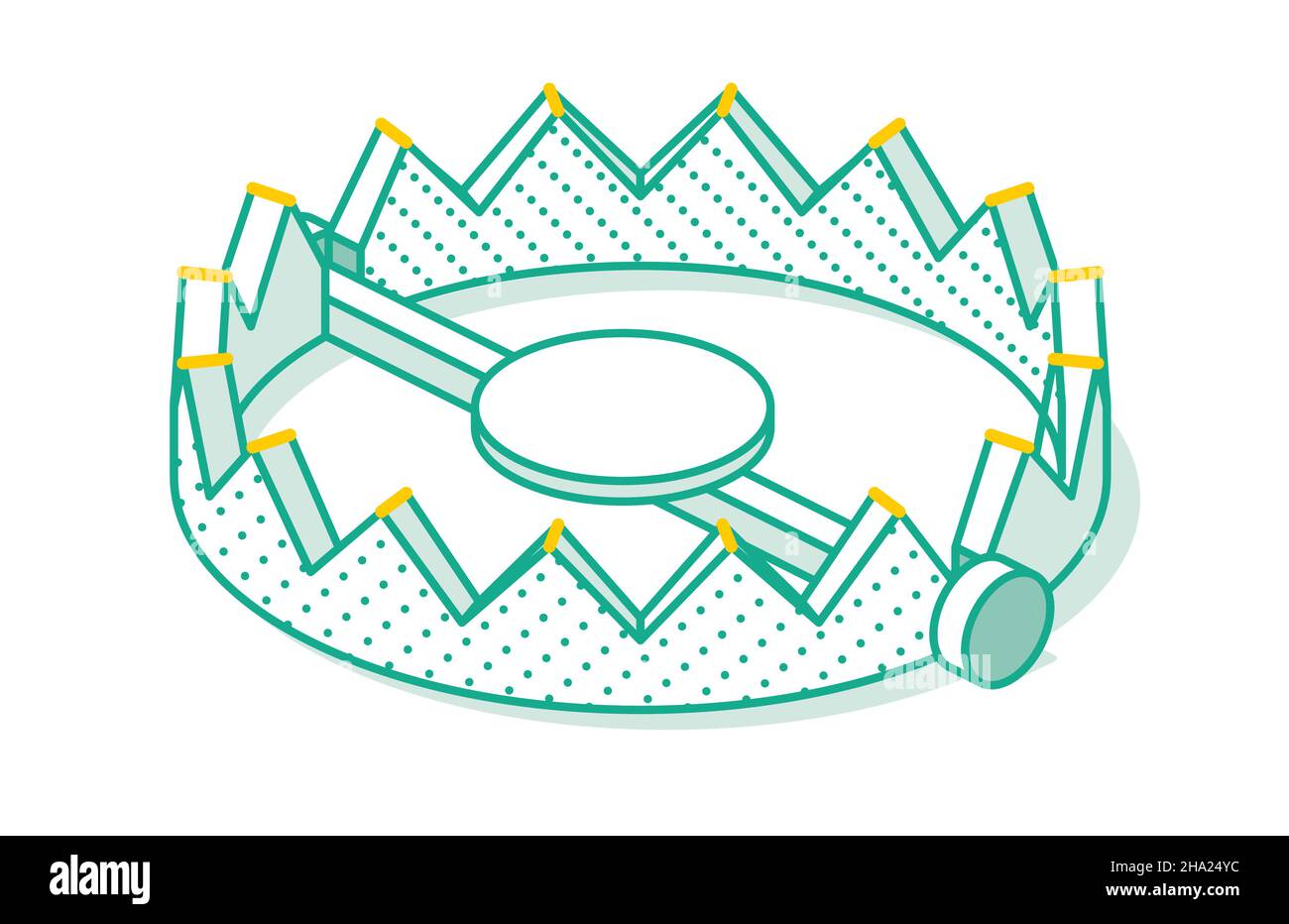 Isometric Outline Bear Trap. Vector Illustration. Isolated on White Background. Stock Vector