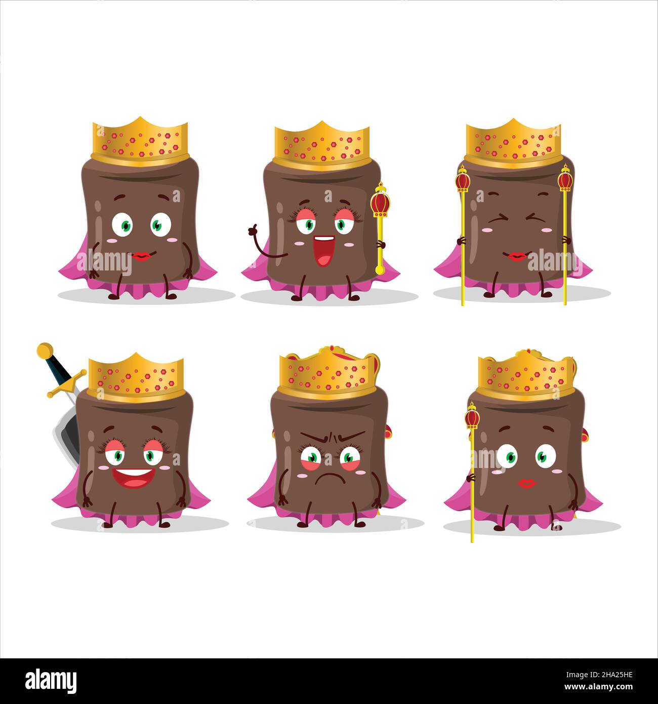 Queen and her magic clothes cartoon of chocolate marshmallow wearing tiara. Vector illustration Stock Vector