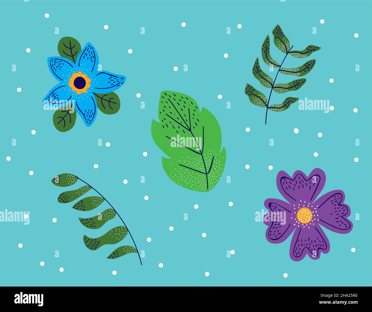 five floral garden set icons Stock Vector