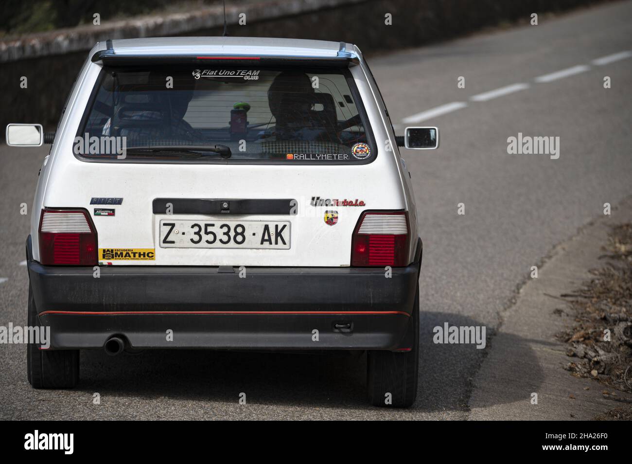 BARCELONA, SPAIN - Nov 11, 2021: A man driving Fiat Uno Turbo 1.4 IE Mk2 Rallye on a highway in Catalonia, Spain Stock Photo