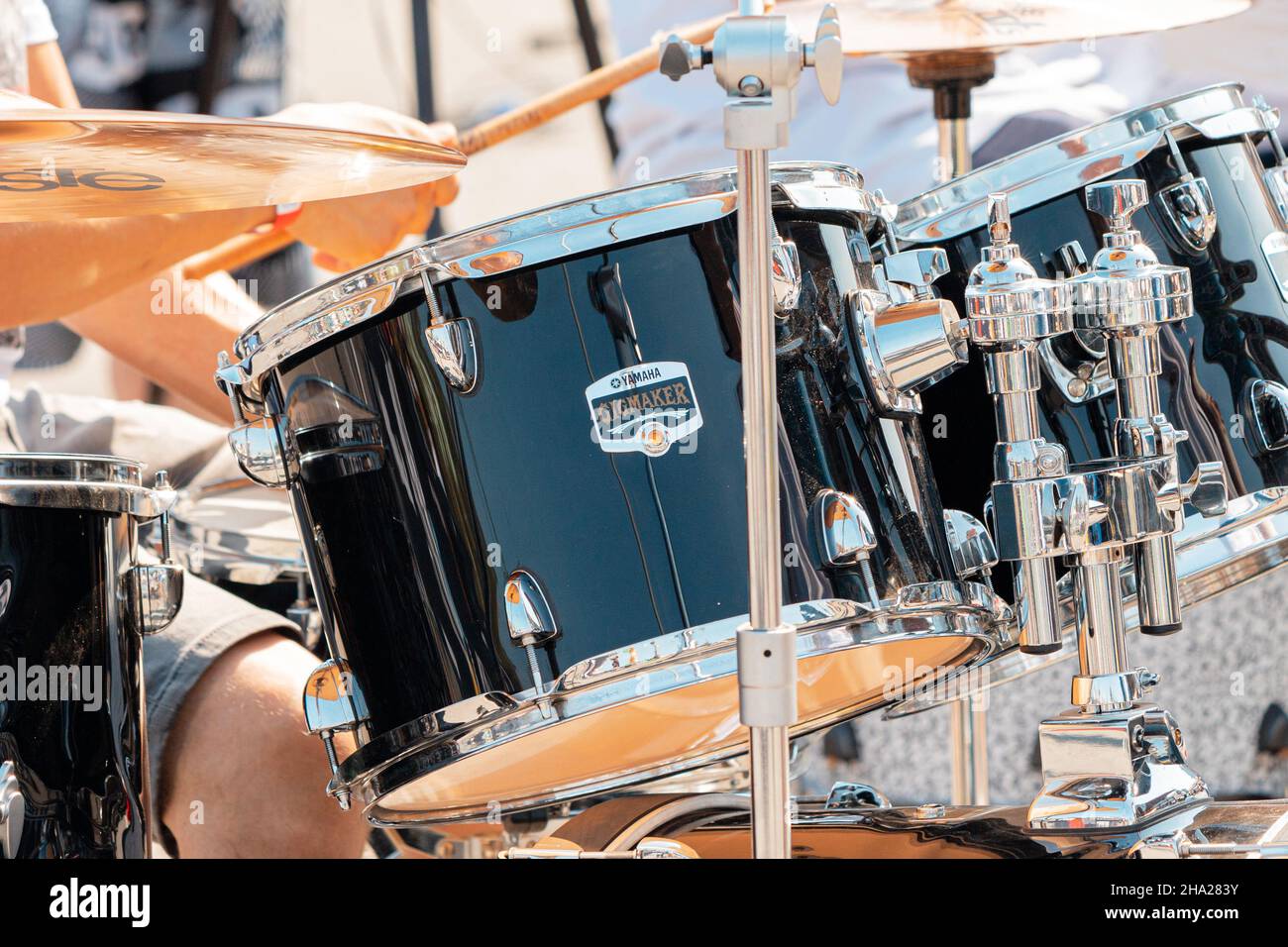 21 August 2021, Ufa, Russia: musician plays the Yamaha Gigmaker drums in  close-up on the street. Concert and rock festival concept Stock Photo -  Alamy
