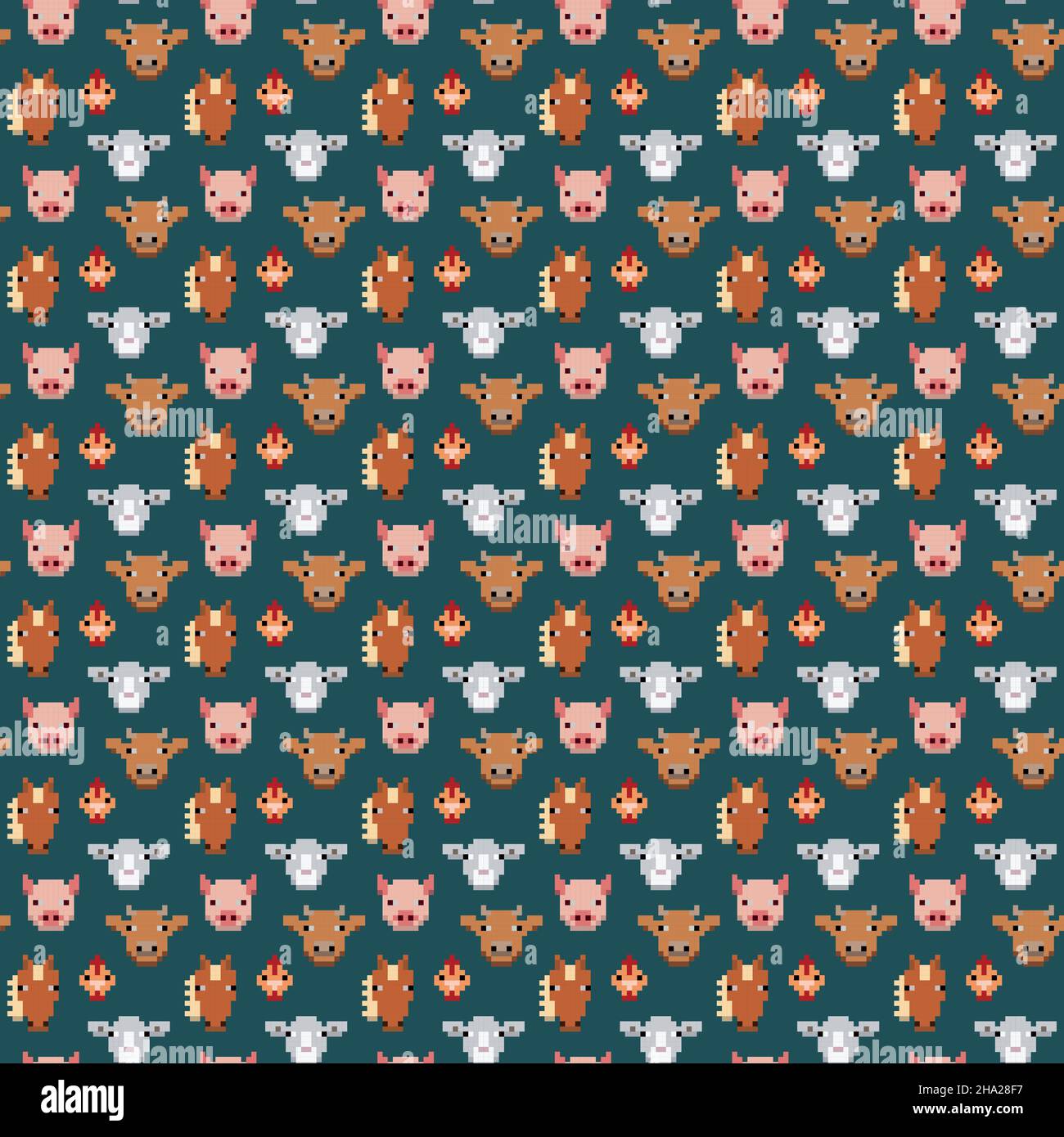 Seamless pattern pixel art farm animals Stock Vector