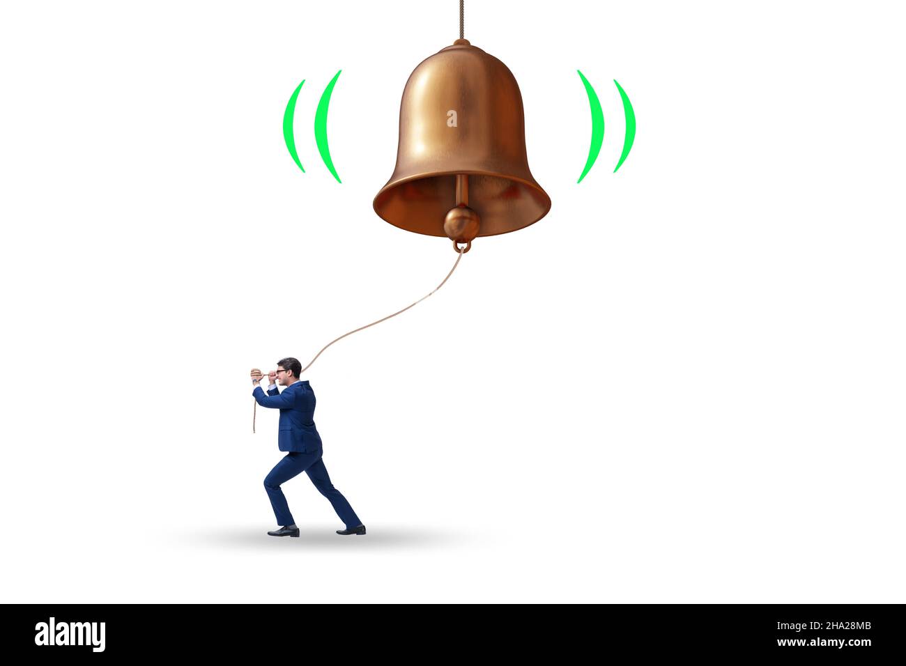 Businessman ringing the bell in case of the danger Stock Photo - Alamy