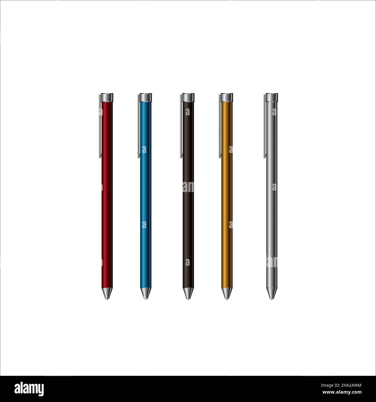Set of Realistic Ball Pens Isolated on White Background. Mockup Stock ...