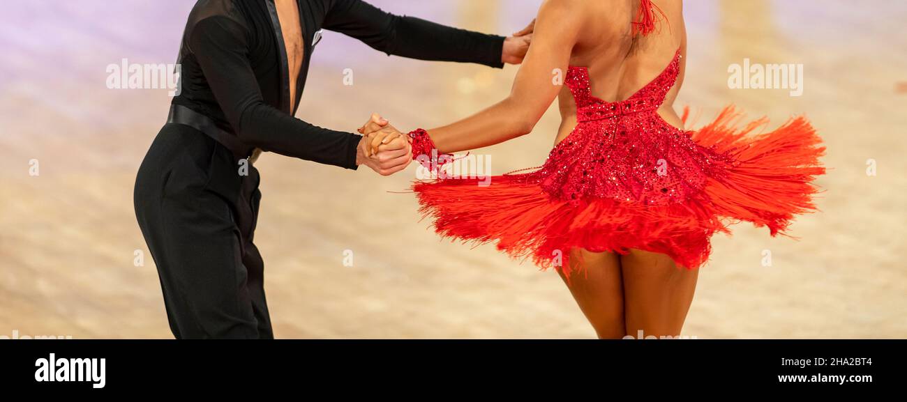 Woman and man dancer latino international dancing. Horizontal sport theme poster, greeting cards, headers, website and app Stock Photo