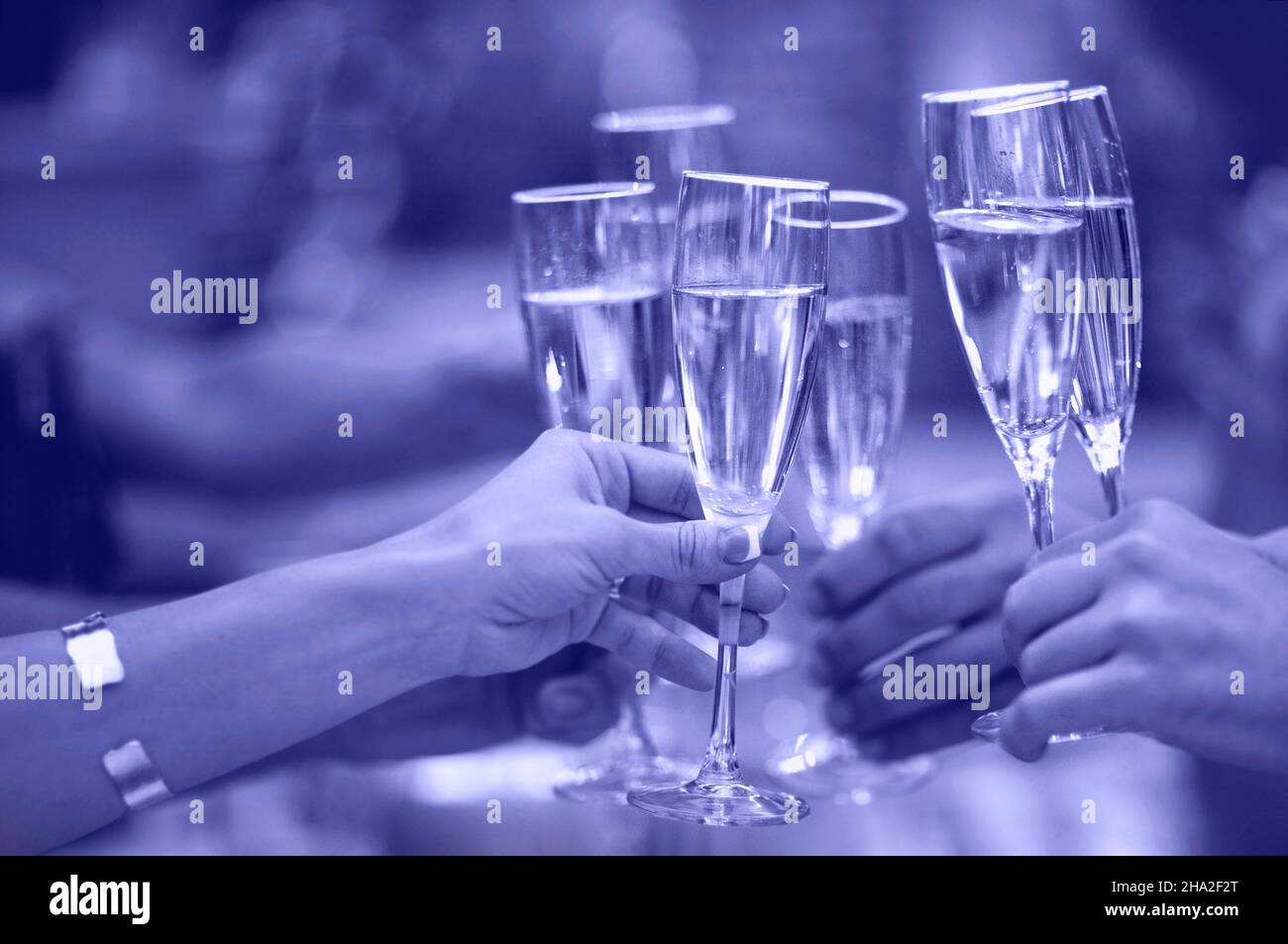 Celebration. People holding glasses of champagne making a toast ...