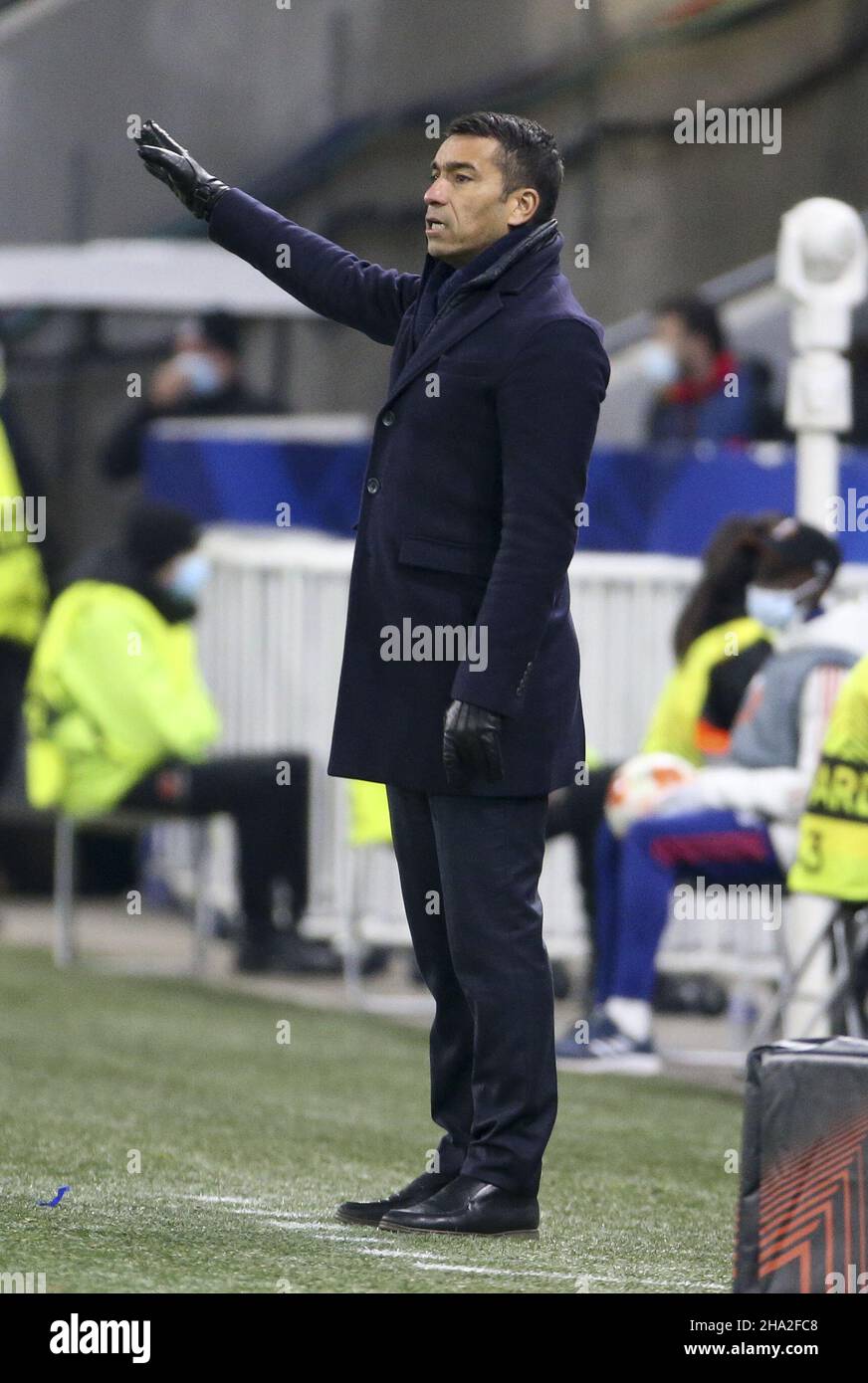 Decines Charpieu Near Lyon, France. 09th Dec, 2021. Coach of Glasgow Rangers Giovanni van Bronckhorst during the UEFA Europa League, Group A football match between Olympique Lyonnais (Lyon) and Rangers FC on December 9, 2021 at Groupama stadium in Decines-Charpieu near Lyon, France - Photo: Jean Catuffe/DPPI/LiveMedia Credit: Independent Photo Agency/Alamy Live News Stock Photo